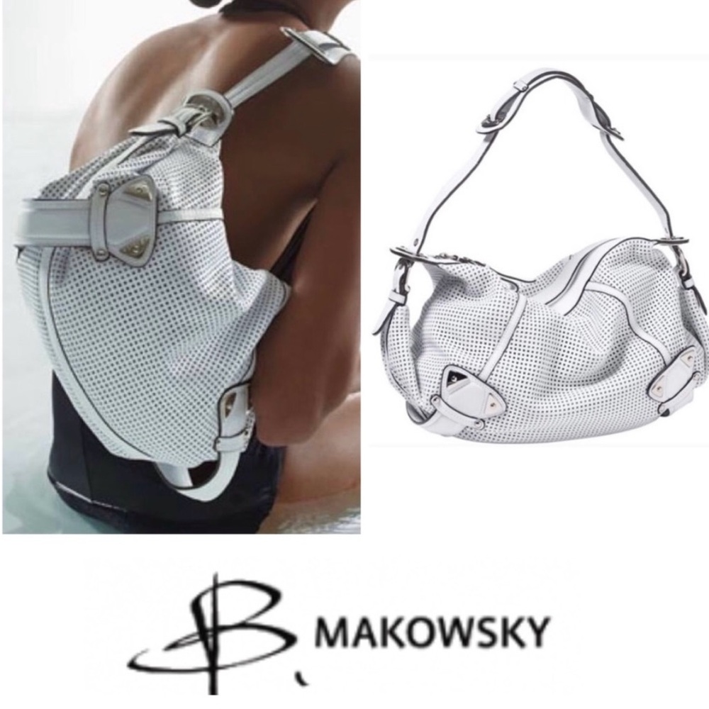SOLD Gorgeous B. Makowsky White Rock ‘n’ Roll Perforated Soft Leather Hobo Purse
